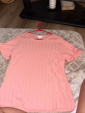 LC Lauren Conrad Coral Pink Ruffle Sleeve Blouse
